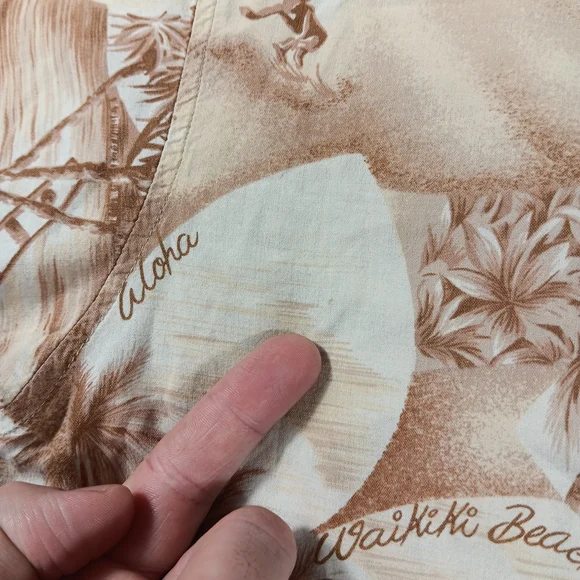 Vintage 90s Quiksilver Shirt Mens Large Tan Hawaiian Camp Waikiki Surf Aloha - Picture 6 of 12